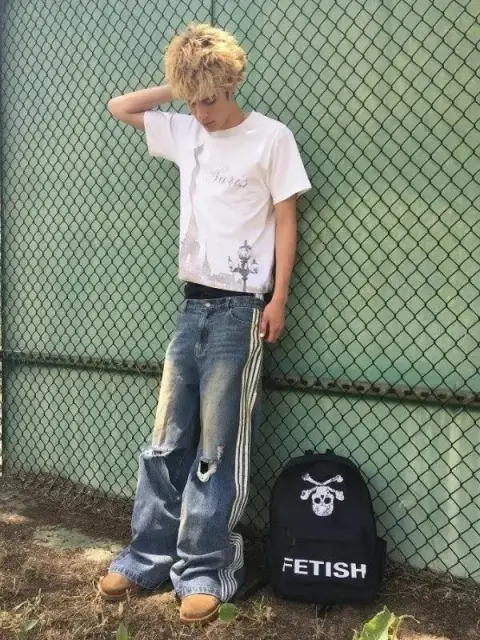 Double Waist Adidas Type Jeans