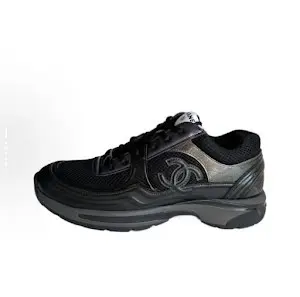 CHANEL Fabric Laminated Calfskin Stretch CC Womens Sneakers Shoes