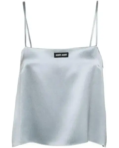 Blue Logo-Patch Cropped Satin Top