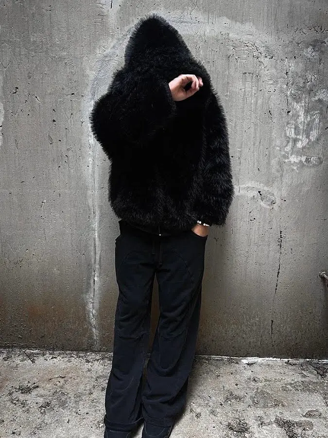 Black Fur Hoodie