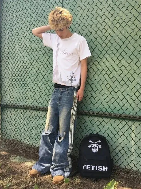 Double Waist Adidas Type Jeans
