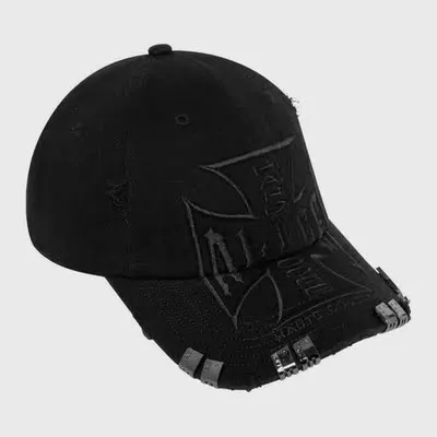 Opium Alice Hollywood Cross Pure Black Embroider Destroyed Lighter Clip Rivet Baseball Cap