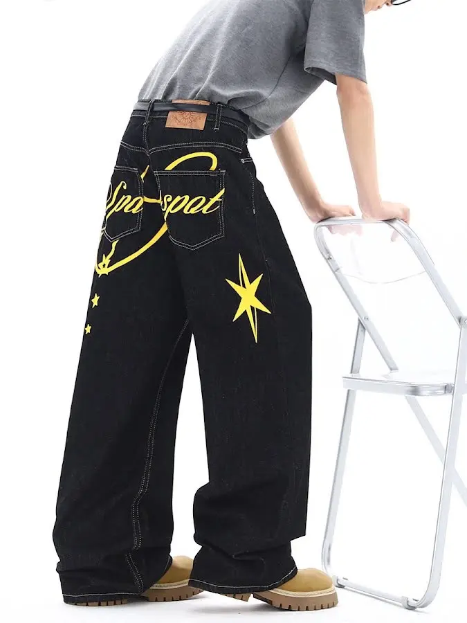 Letter Print Baggy Jeans