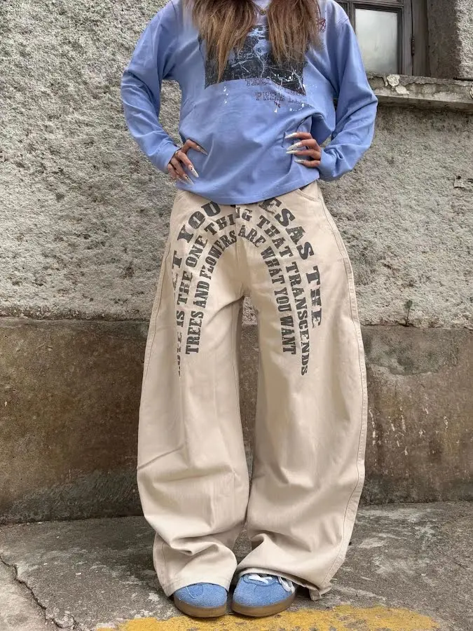 Letter Print Baggy Jeans