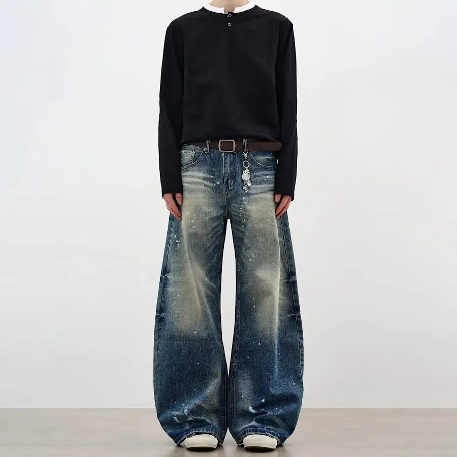Paint Wash Wide Leg Jeans