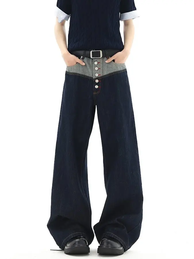 Button Detail Wide Leg Jeans