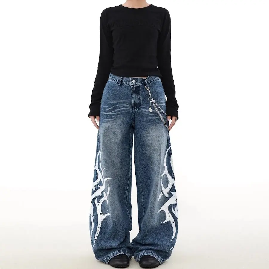 Totem Print Straight Jeans