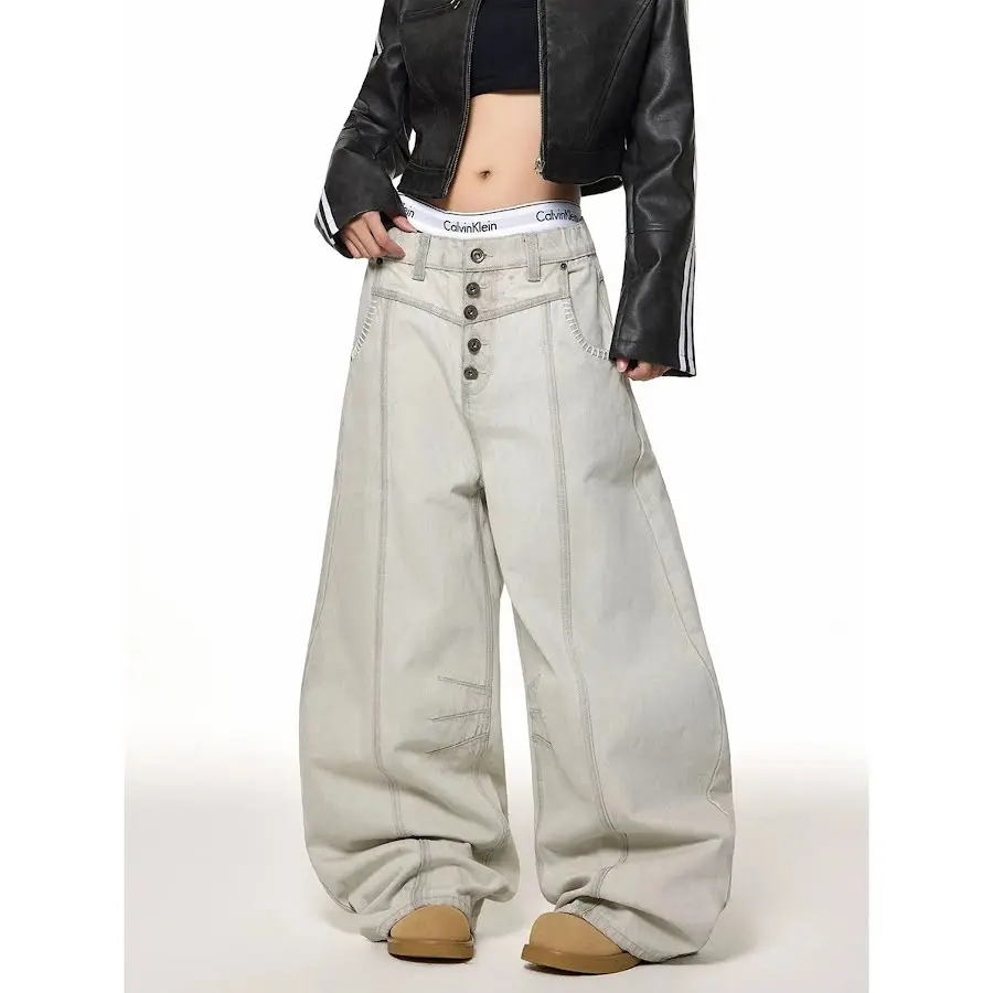 Deconstructed Wide Leg Jeans