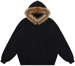 Windy HEXT Light Grey Fur-Trim Zip-Up Hoodie